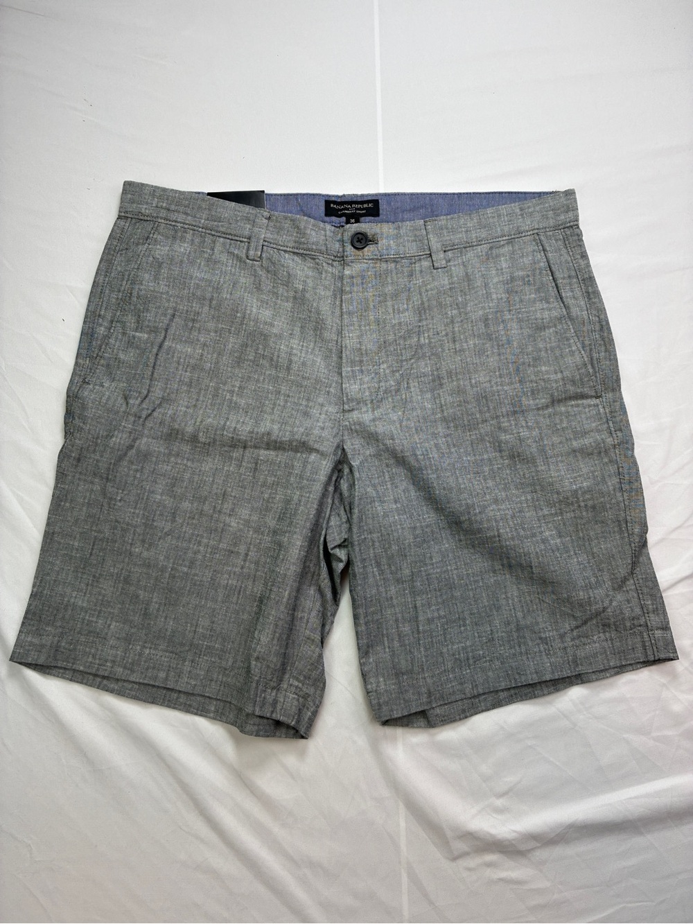 Banana Republic NWT Chambray Gray Slim Fit Flat Front Shorts Sz 36 9”inseam